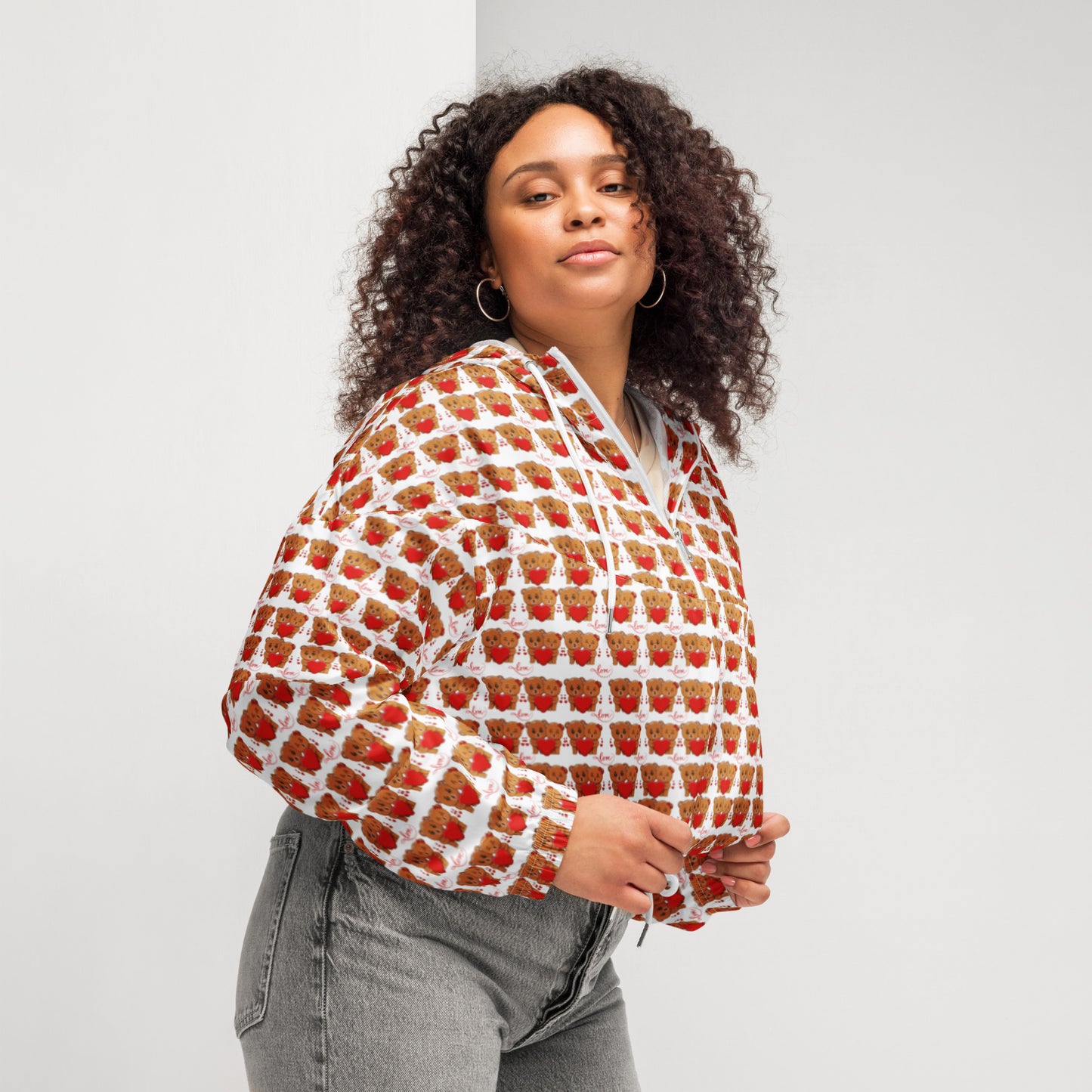 Valentine's Teddy Bear Women’s cropped windbreaker