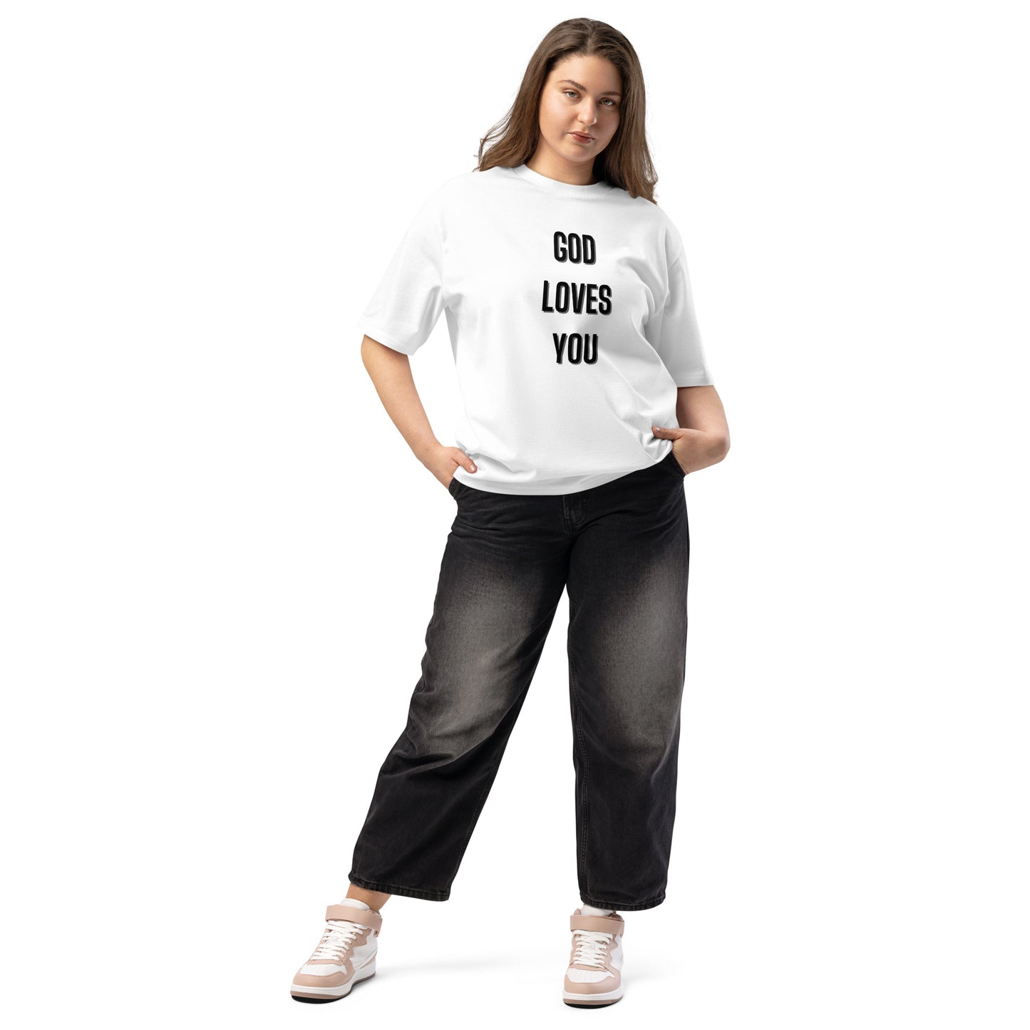 God Loves You Christian Inspirational Oversized Heavyweight Unisex T Shirt