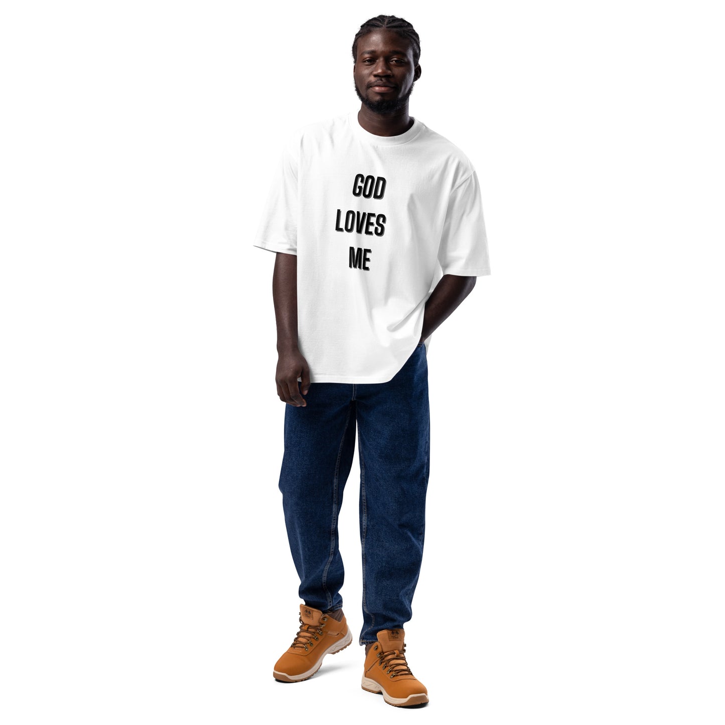 PGod Loves Me Christian Inspirational Oversized Heavyweight Unisex T Shirtroduct mockup