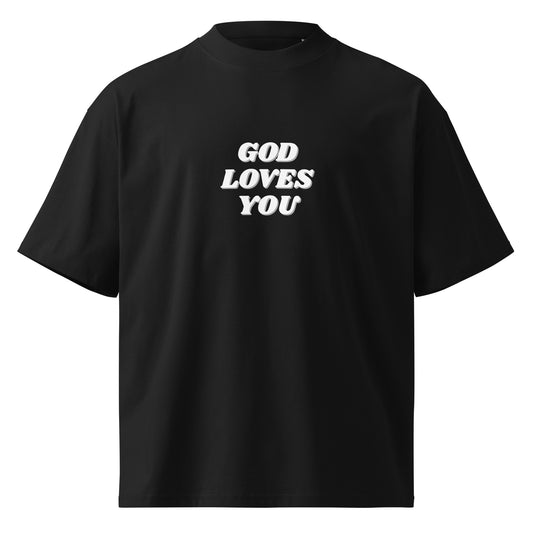 God Loves You Unisex Organic Oversized High Neck T Shirt