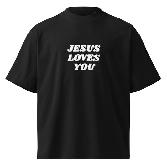 Jesus Loves You Unisex Organic Oversized High Neck T Shirt