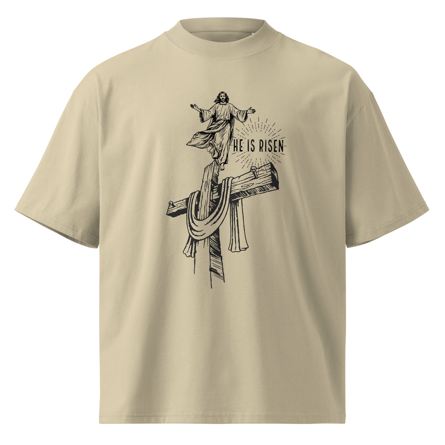 Jesus Has Risen Unisex Organic Oversized High Neck T Shirt