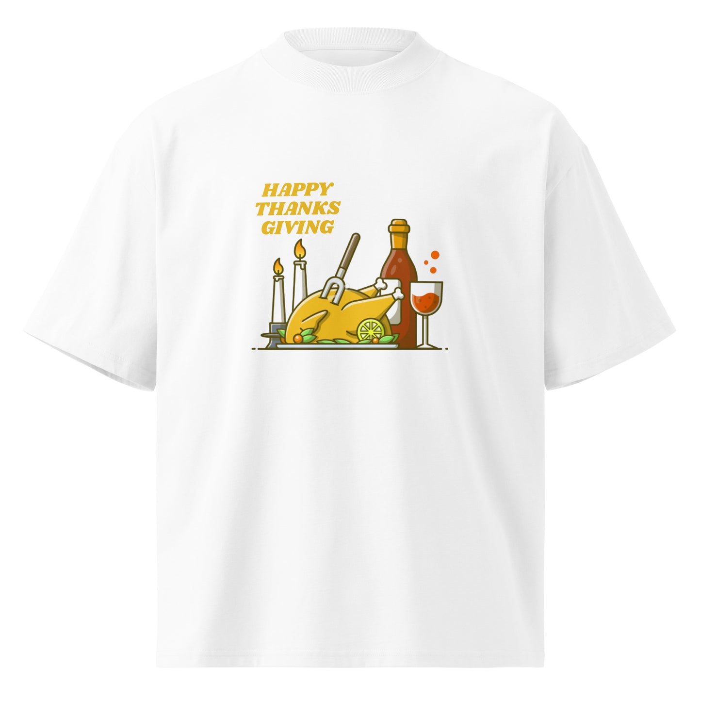 Happy Thanksgiving Unisex Organic Oversized High Neck T Shirt