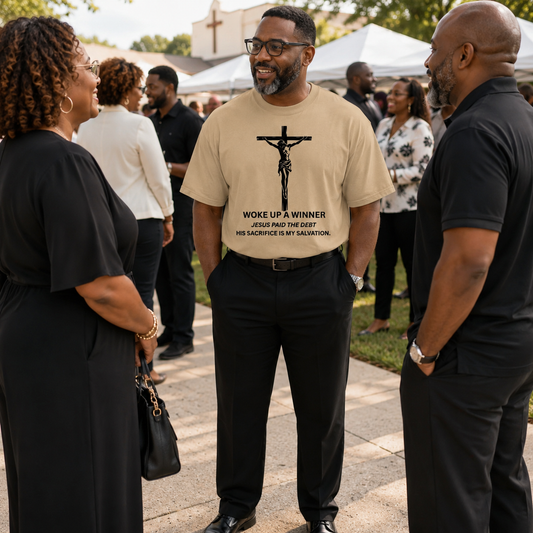 Woke Up a Winner Christian Oversized T-Shirt | Jesus Paid the Debt Inspirational Oversized faded t-shirt
