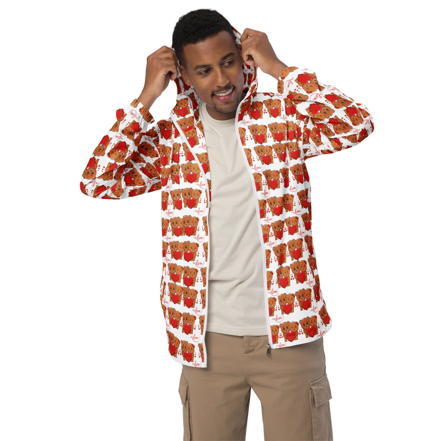 Valentines's day teddy bear Men’s windbreaker