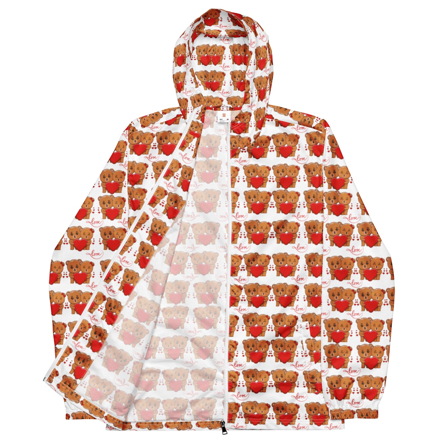 Valentines's day teddy bear Men’s windbreaker