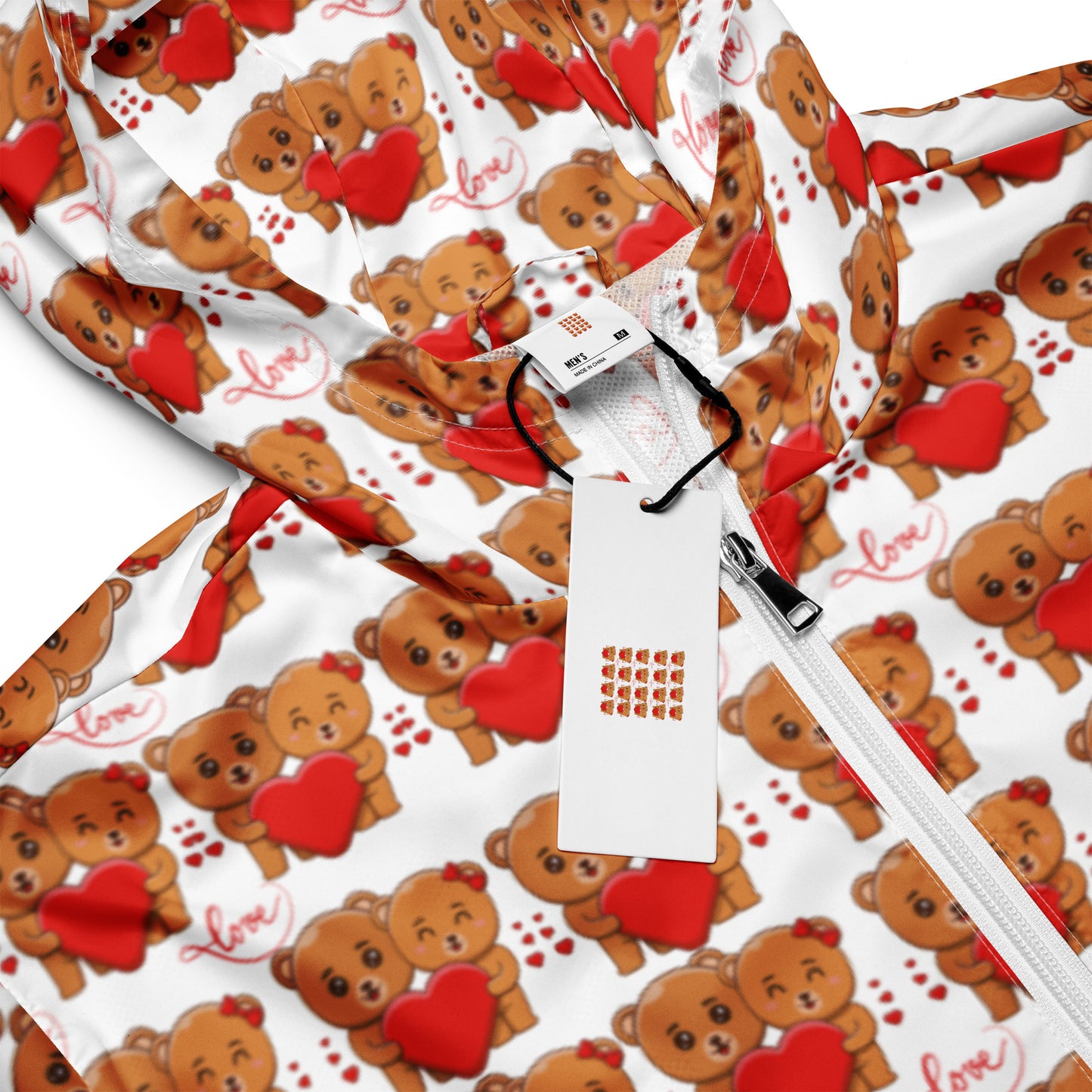 Valentines's day teddy bear Men’s windbreaker