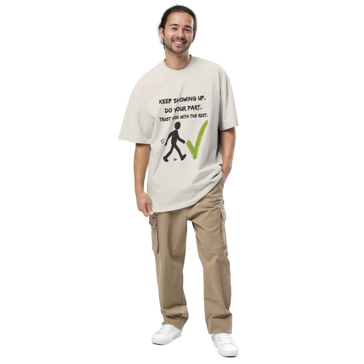 Keep Showing Up Christian Oversized Faded T Shirt