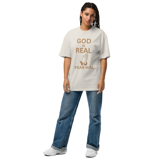 God is Real Christian Oversized Faded T Shirt