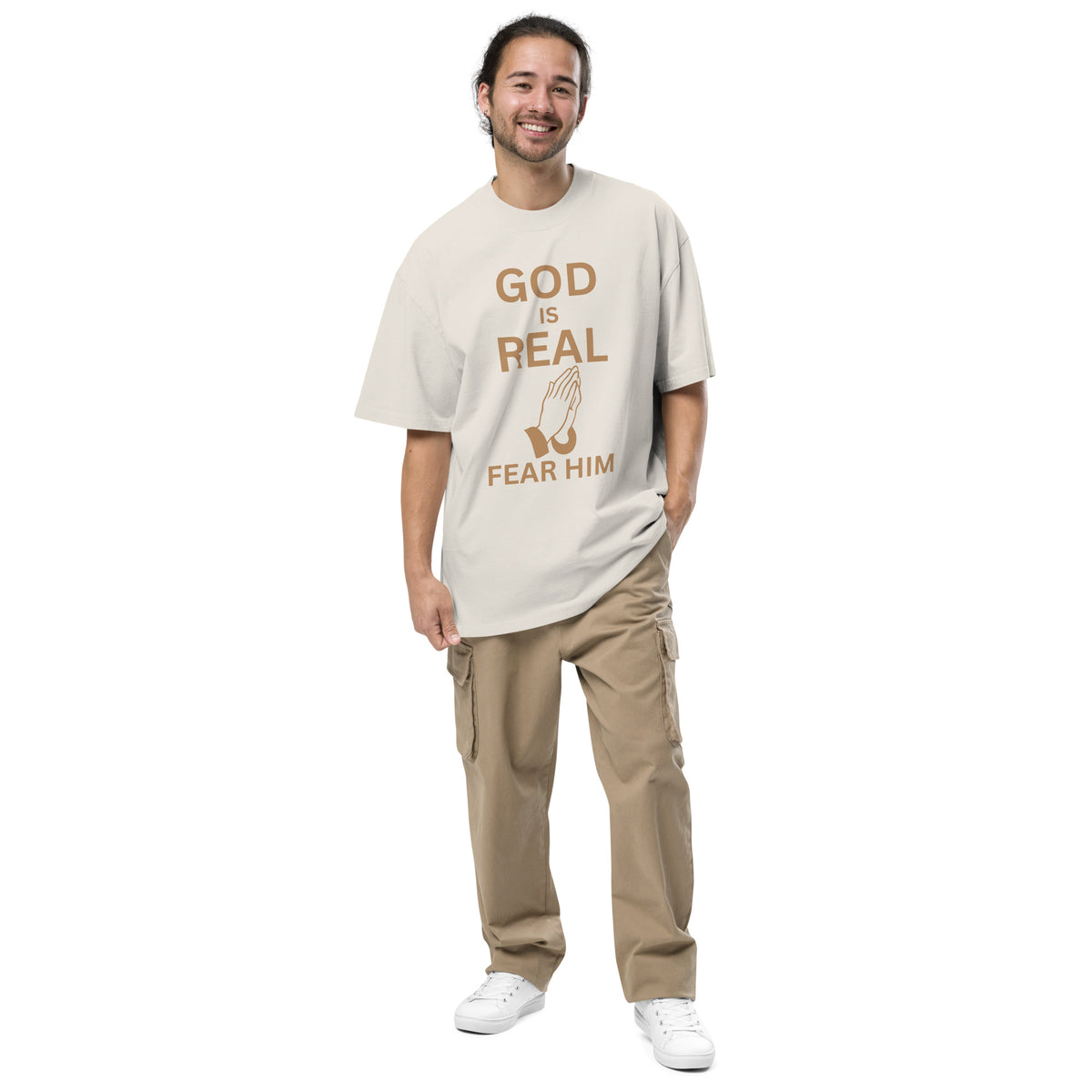 God is Real Christian Oversized Faded T Shirt