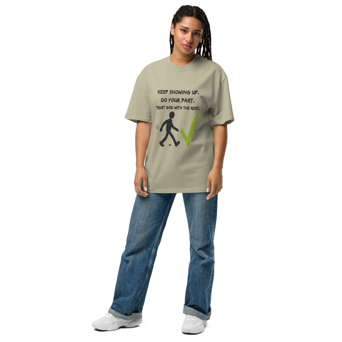 Keep Showing Up Christian Oversized Faded T Shirt