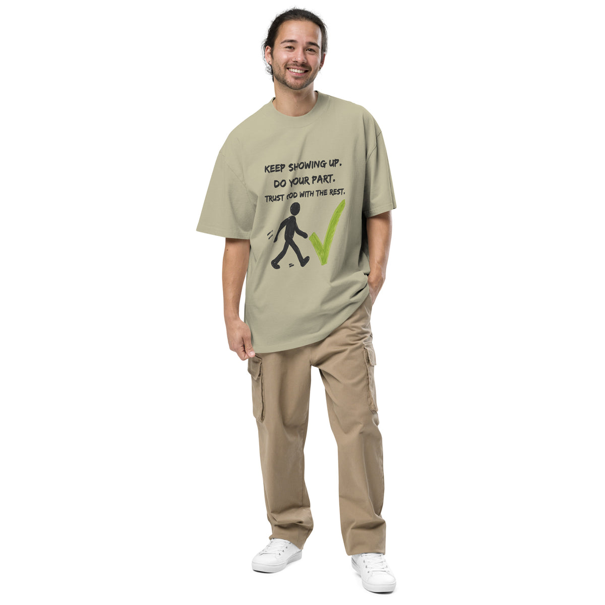 Keep Showing Up Christian Oversized Faded T Shirt