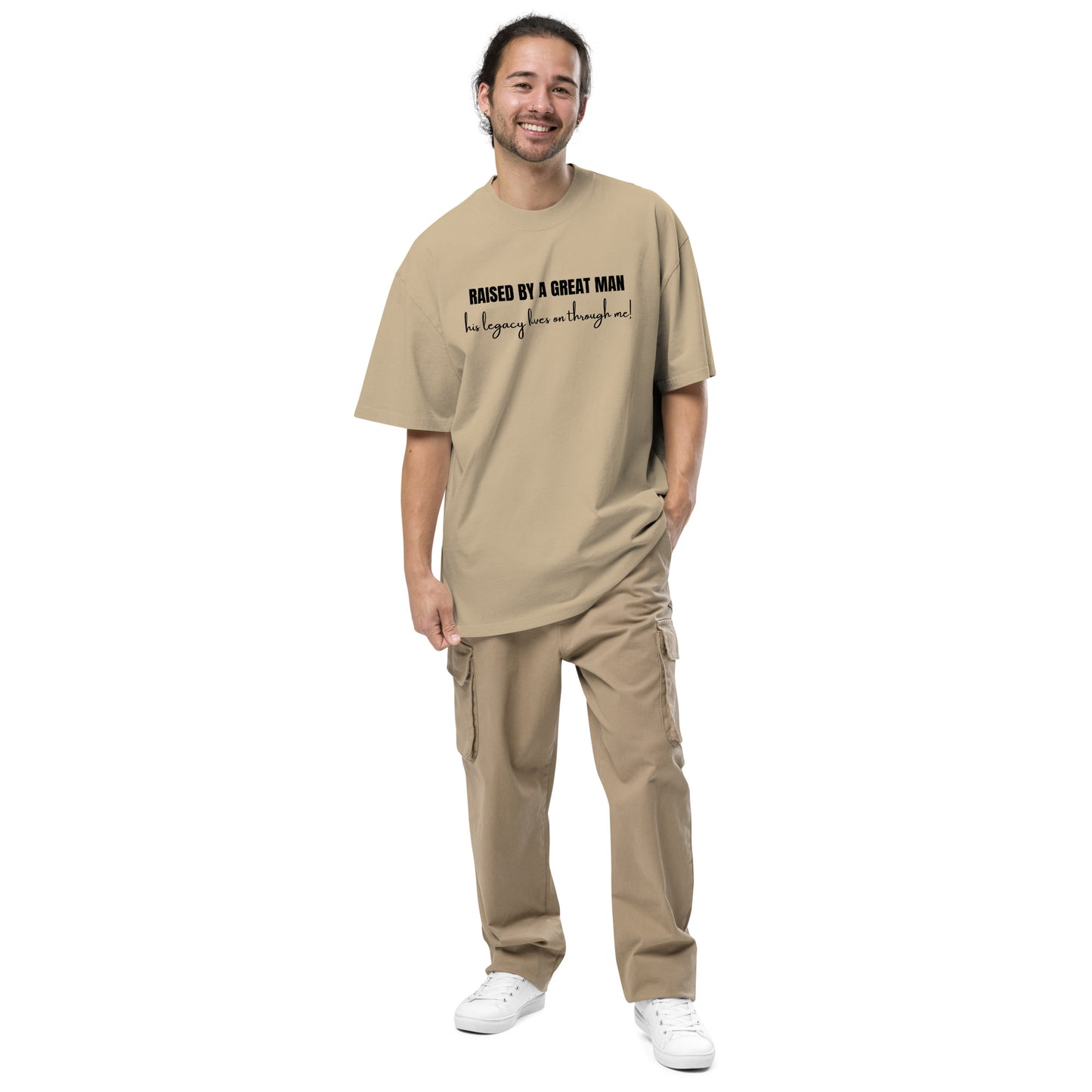 Raised by a Great Man – Oversized Inspirational Faded T Shirt