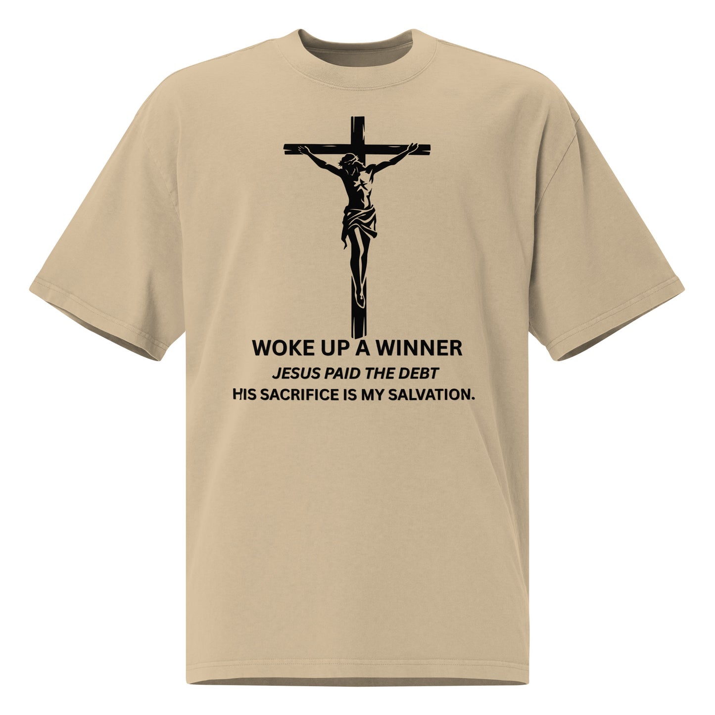 Woke Up a Winner Christian Oversized T-Shirt | Jesus Paid the Debt Inspirational Oversized faded t-shirt