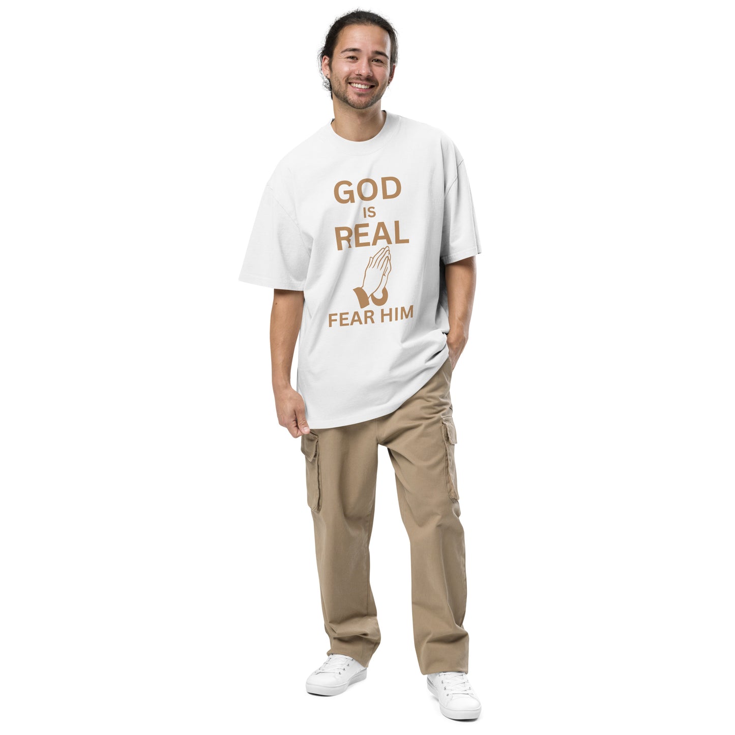 God is Real Christian Oversized Faded T Shirt