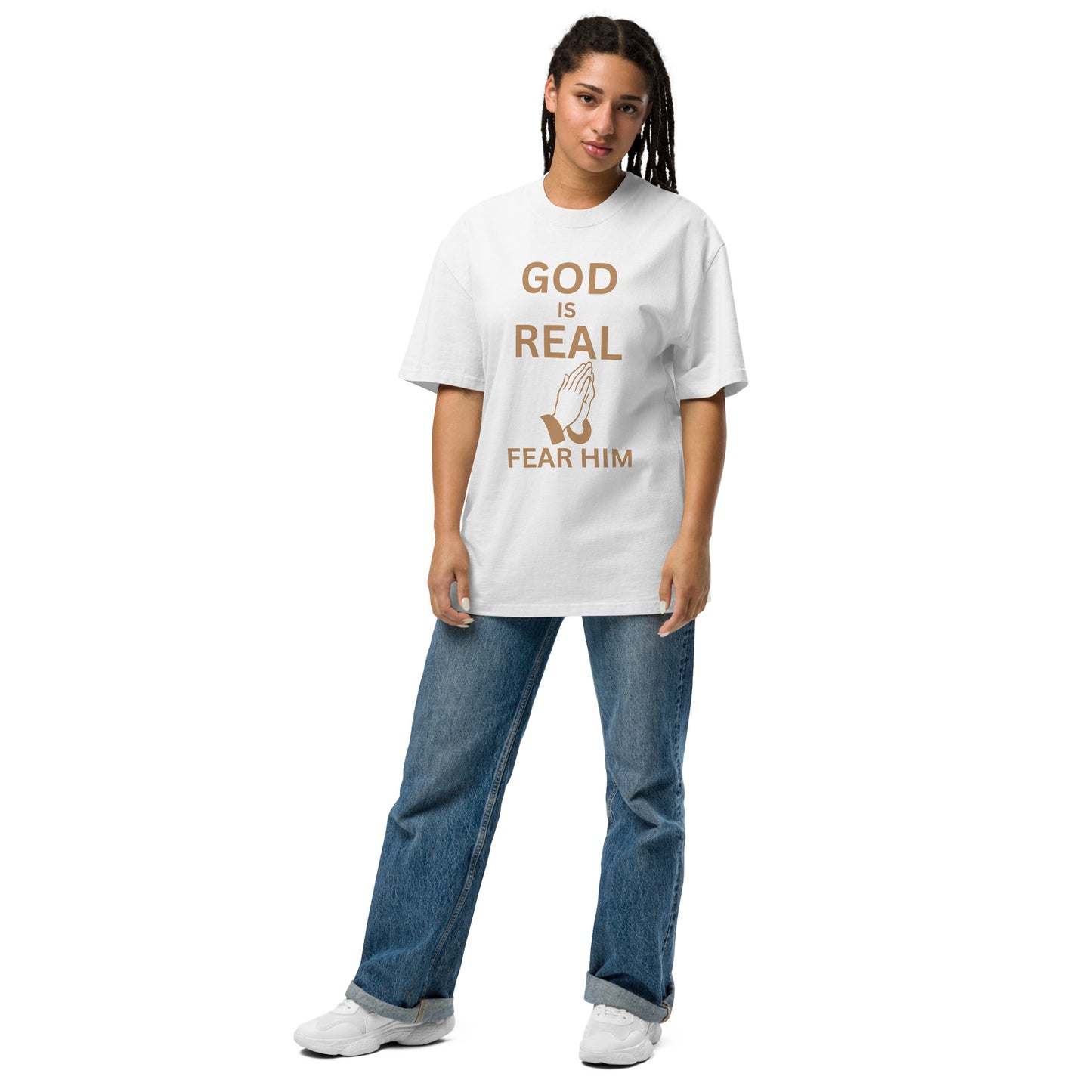 God is Real Christian Oversized Faded T Shirt