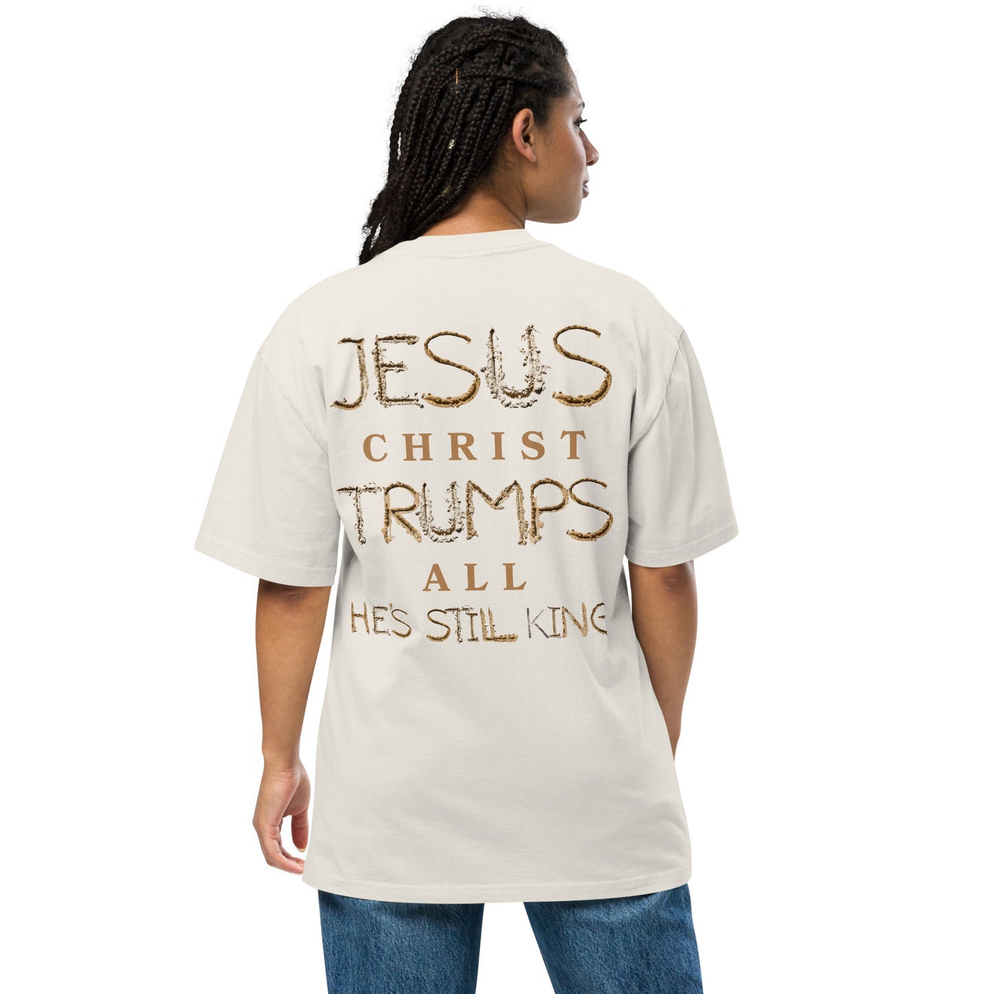 Jesus Trumps All Christian Inspirational Oversized Faded T Shirt