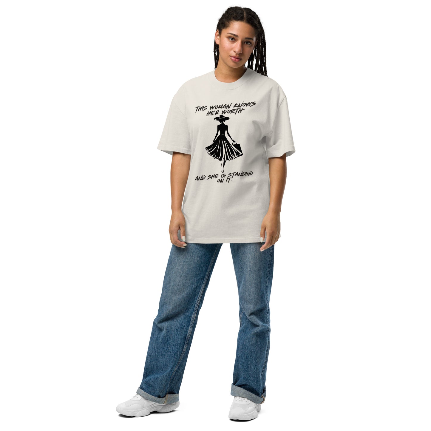 Know Your Worth Inspirational Oversized faded T Shirt For Women