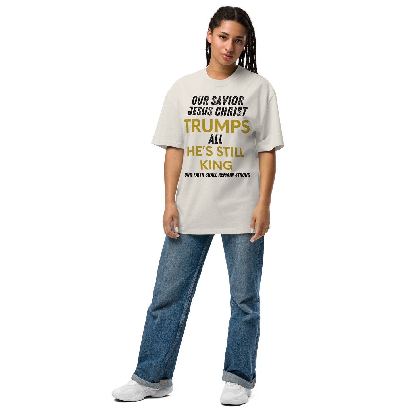 Jesus Trumps All Christian Inspirational Oversized Faded T Shirt