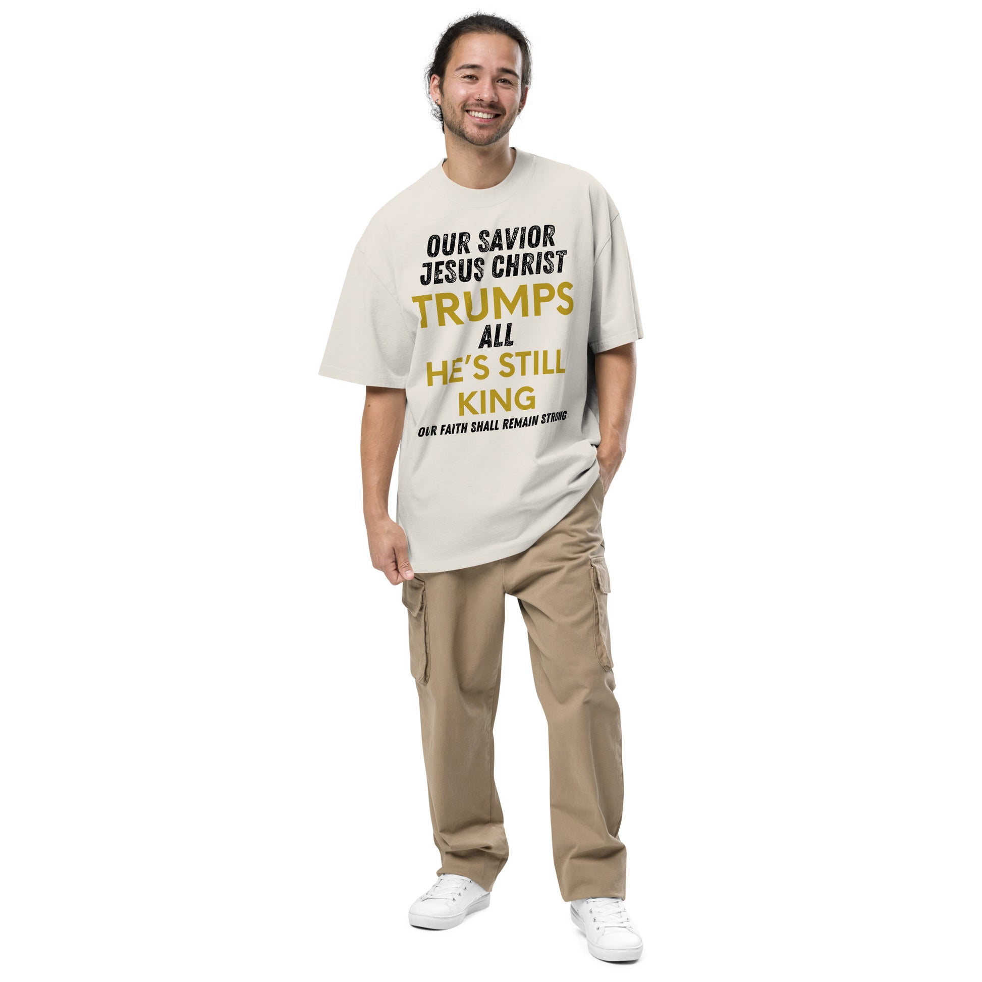 Jesus Trumps All Christian Inspirational Oversized Faded T Shirt