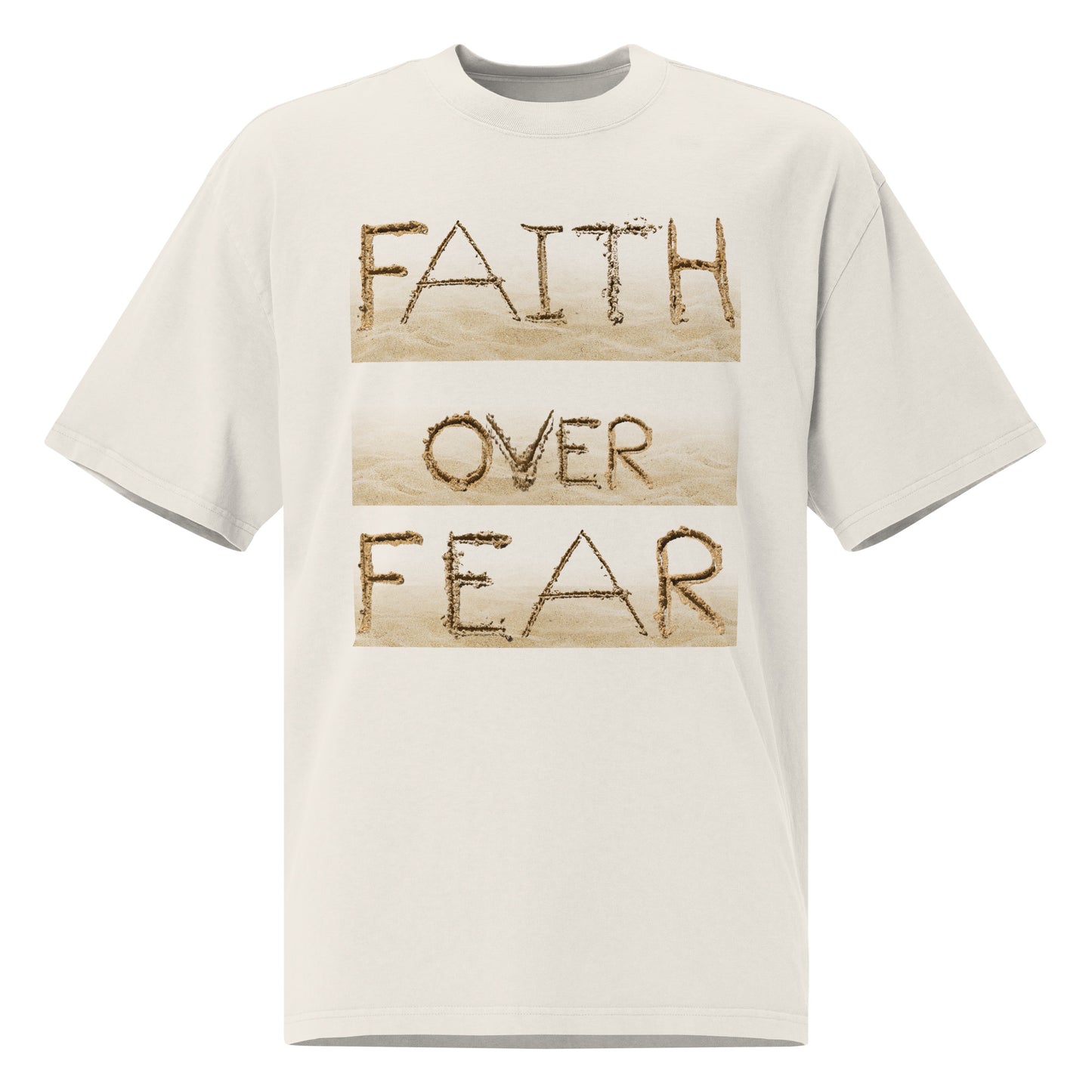 Faith Over Fear Christian Inspirational Oversized Faded T Shirt