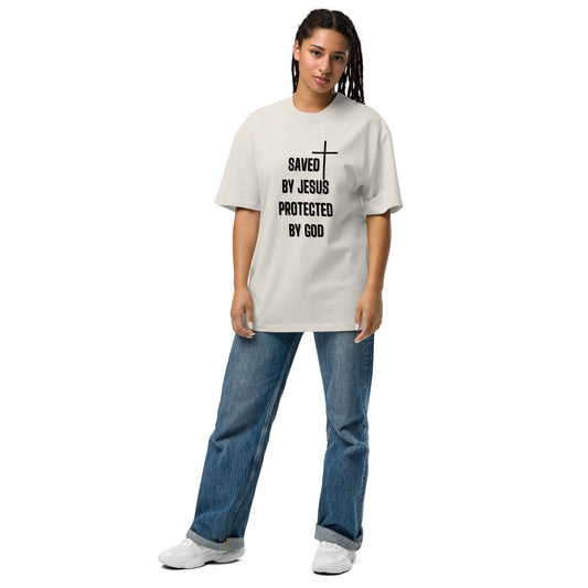 Saved By Jesus Christian Inspirational Oversized faded T-Shirt