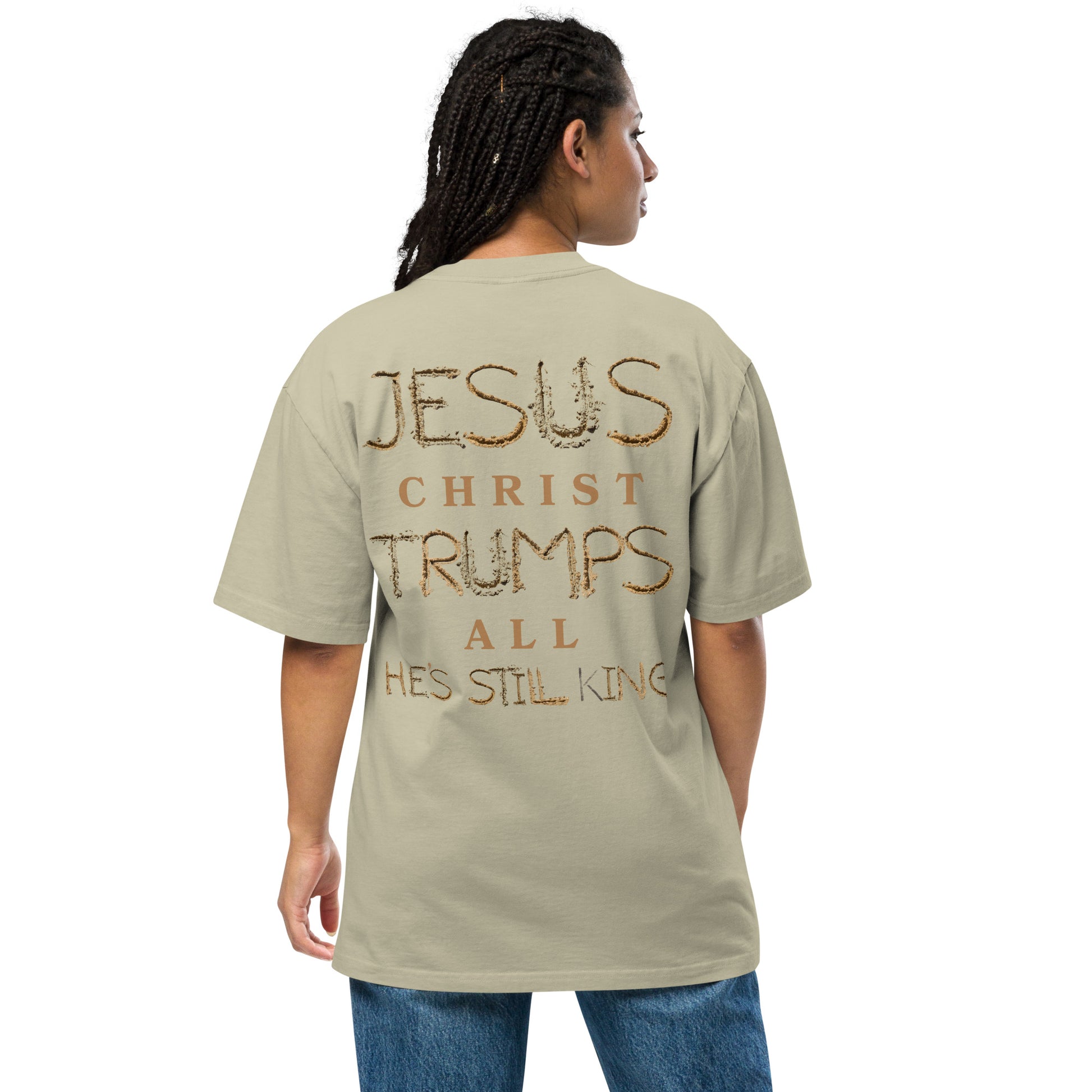 Jesus Trumps All Christian Inspirational Oversized Faded T Shirt