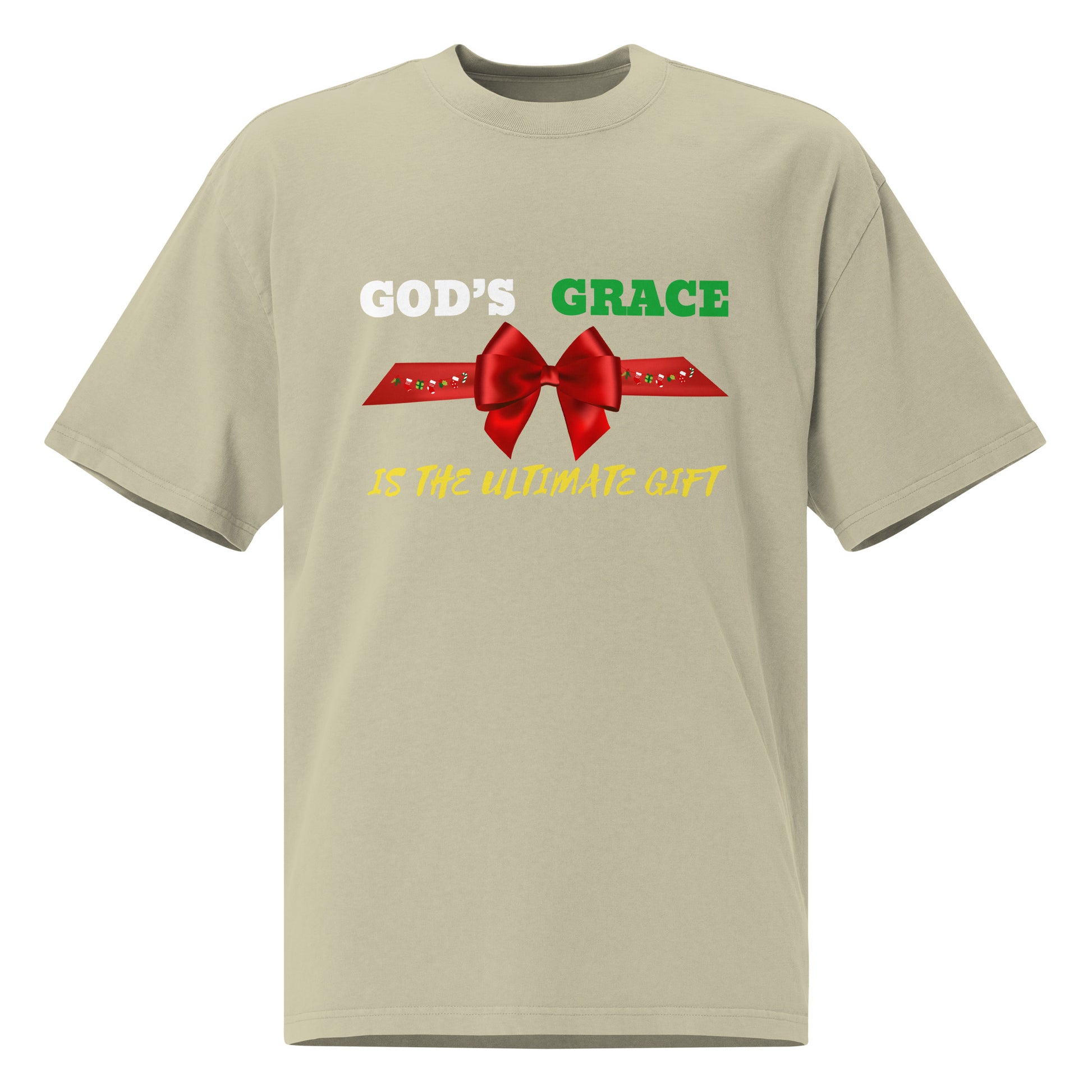 God's Grace Christian Inspirational Christmas Holiday Oversized Faded T Shirt Unisex