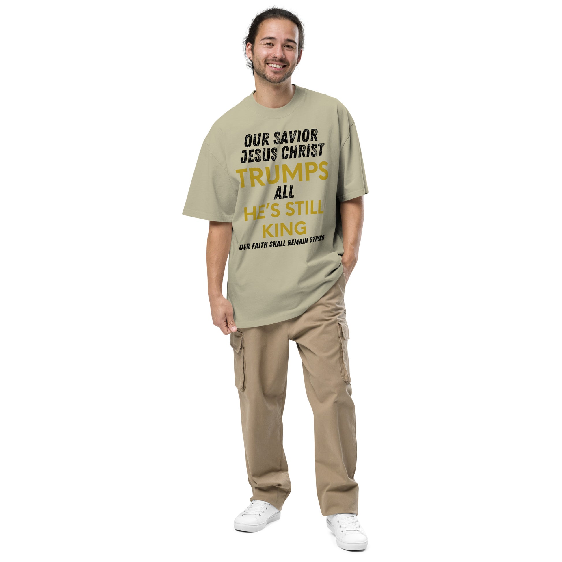 Jesus Trumps All Christian Inspirational Oversized Faded T Shirt