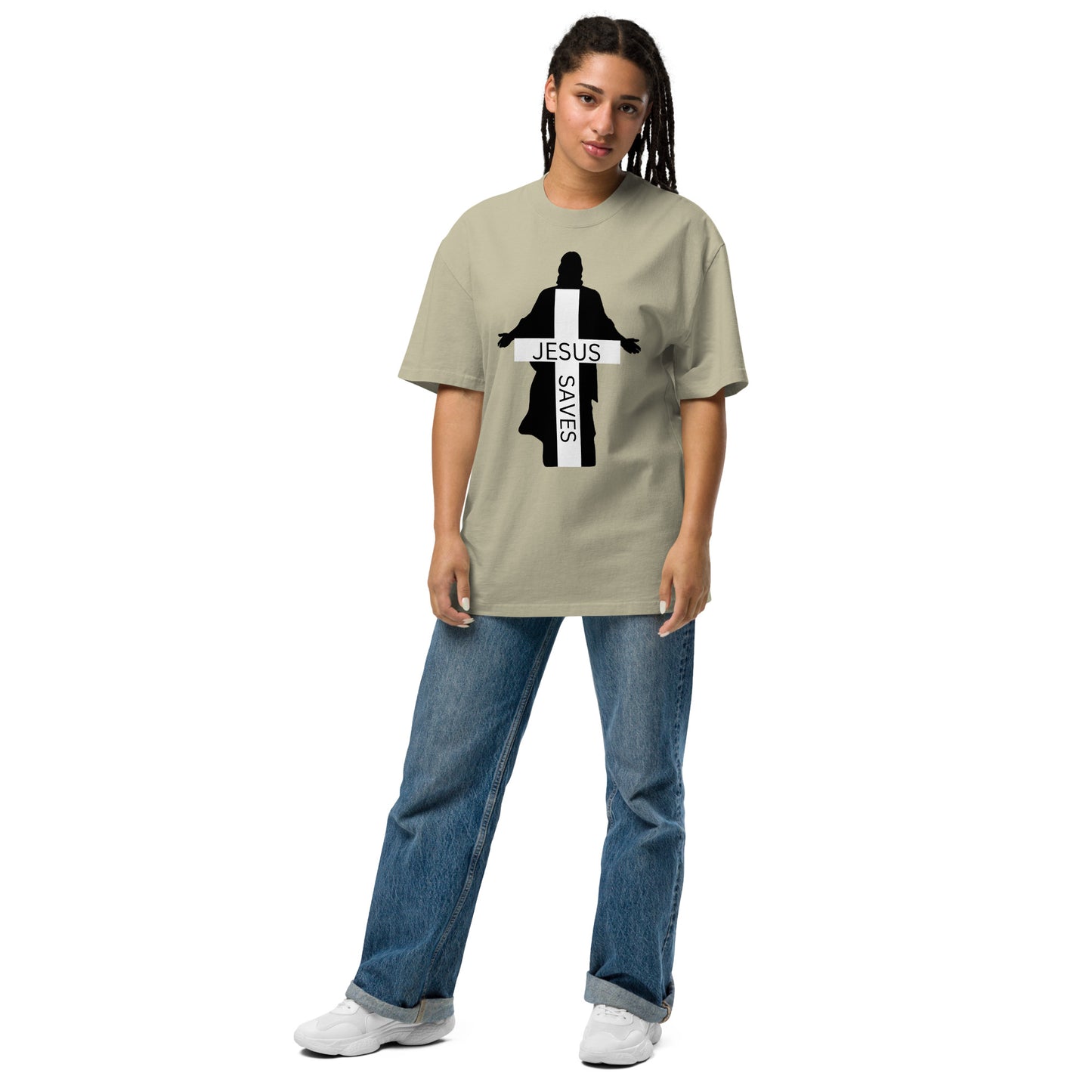 Jesus saves Motivational Oversized Faded T Shirt