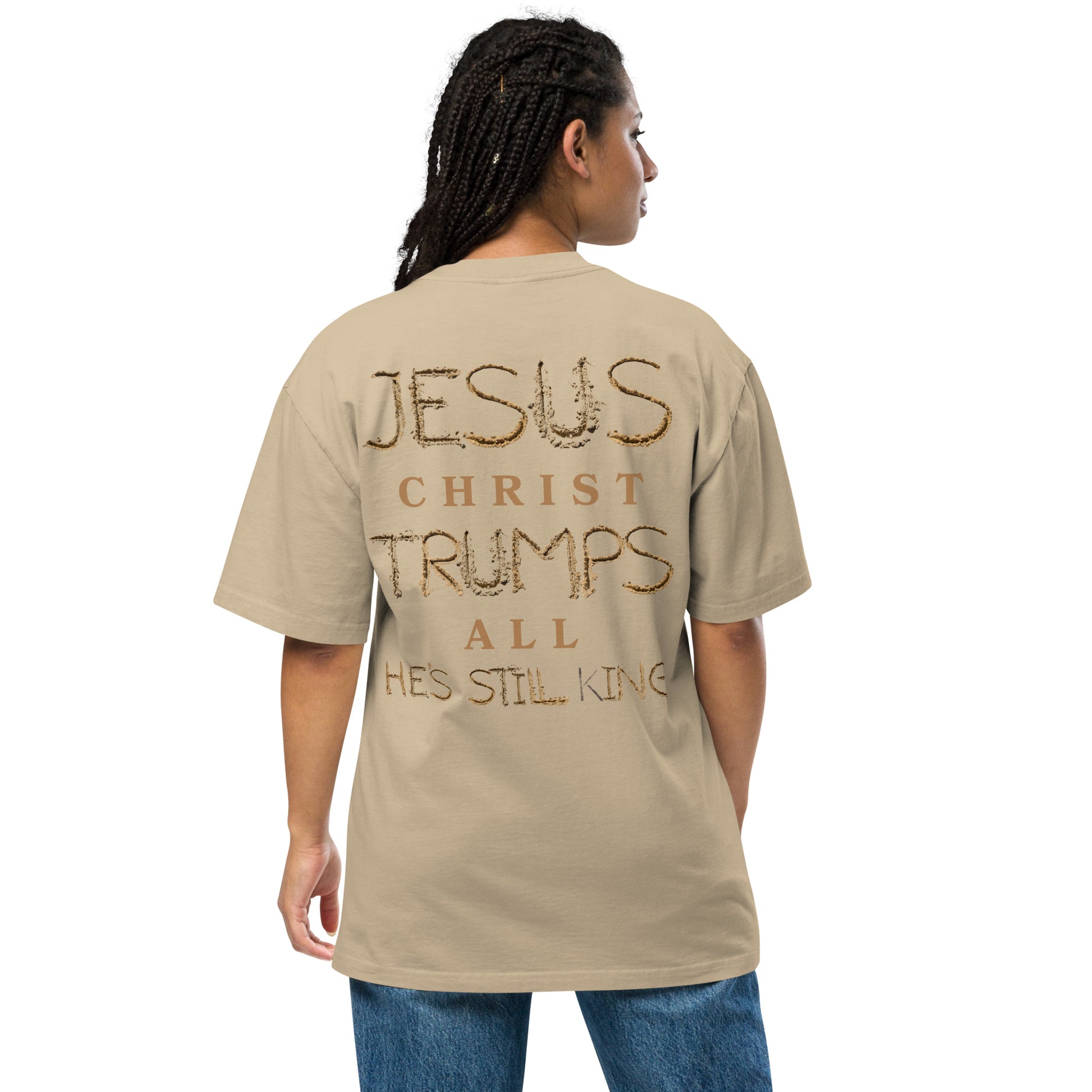 Jesus Trumps All Christian Inspirational Oversized Faded T Shirt