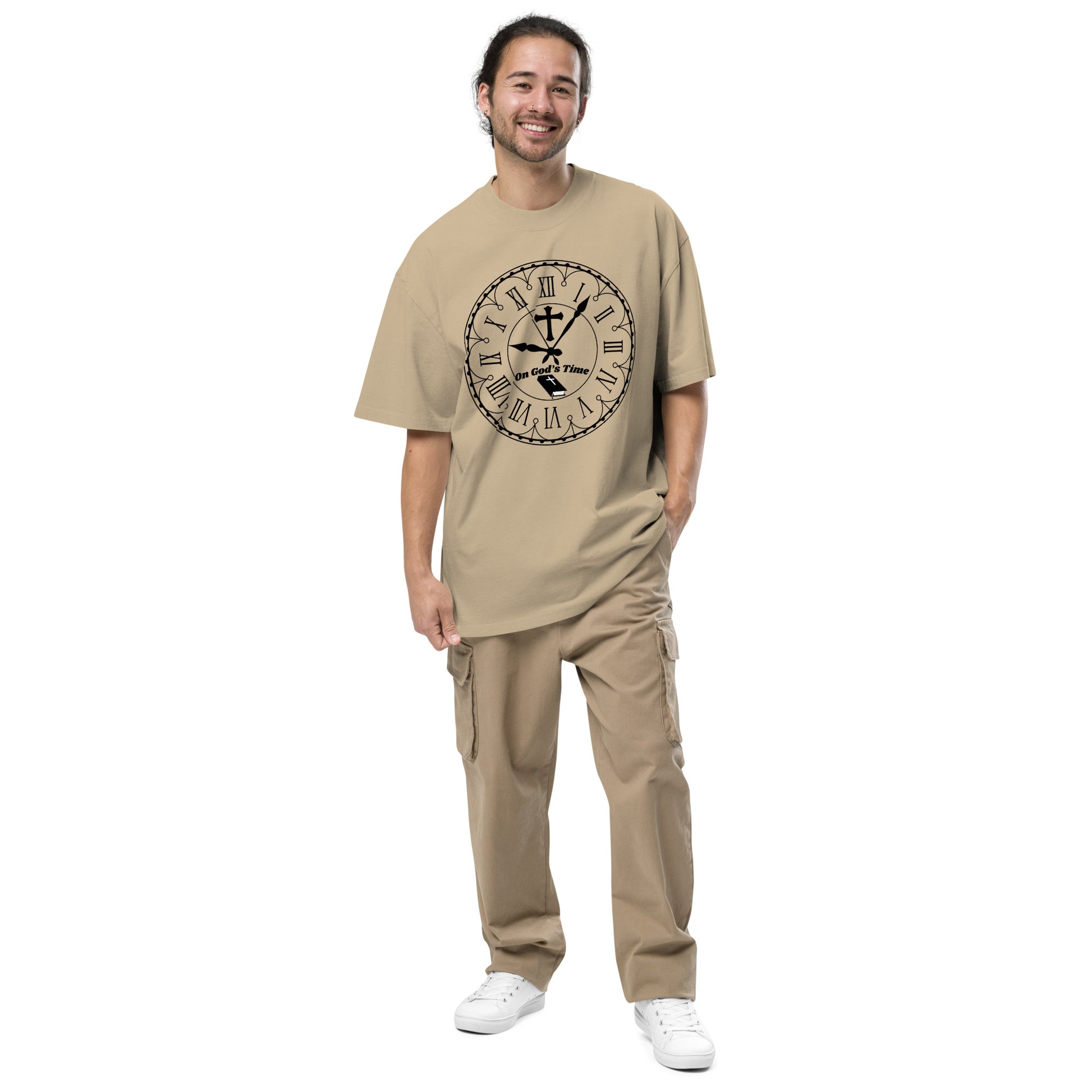 On God's Time Christian Inspirational Oversized faded t-shirt