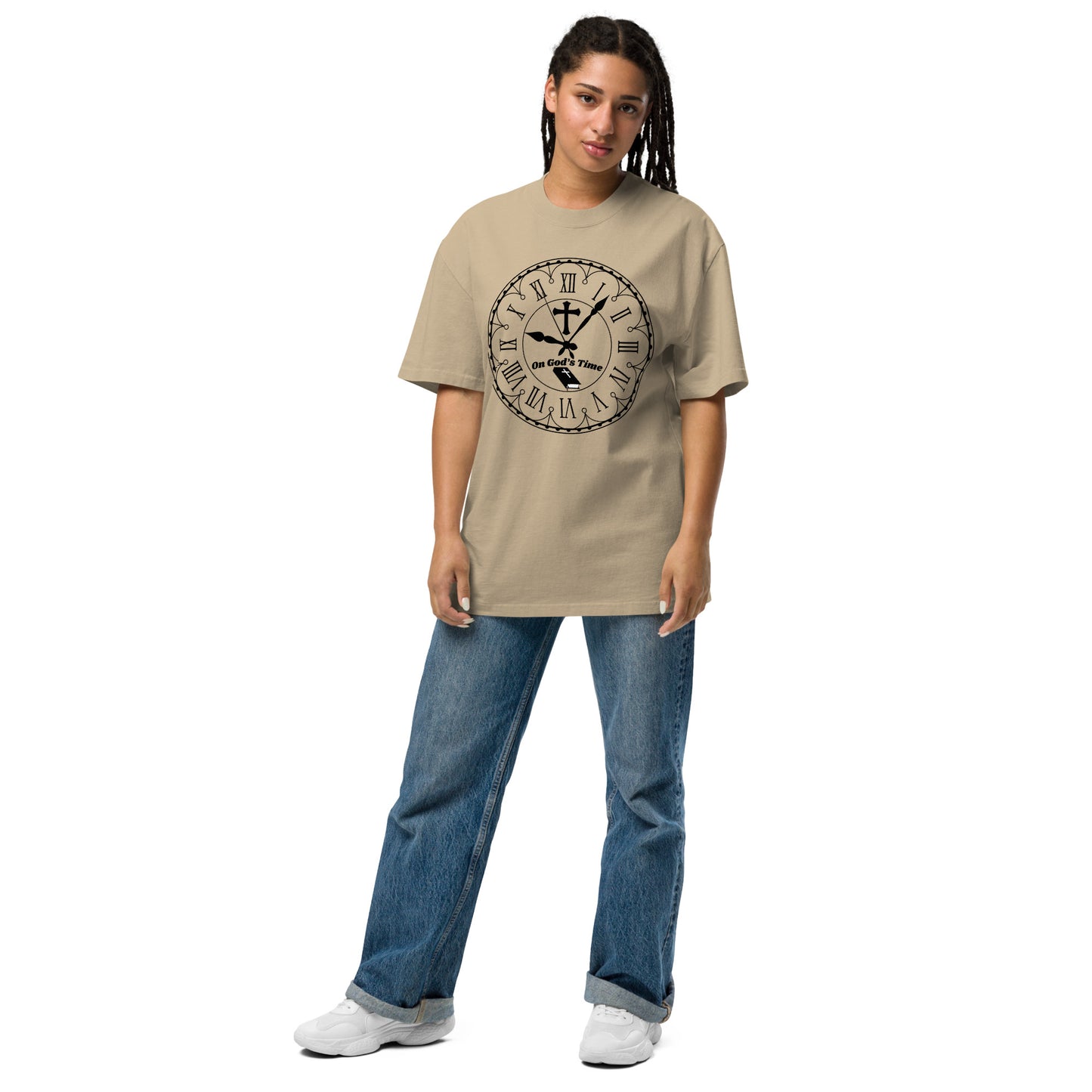 On God's Time Christian Inspirational Oversized faded t-shirt