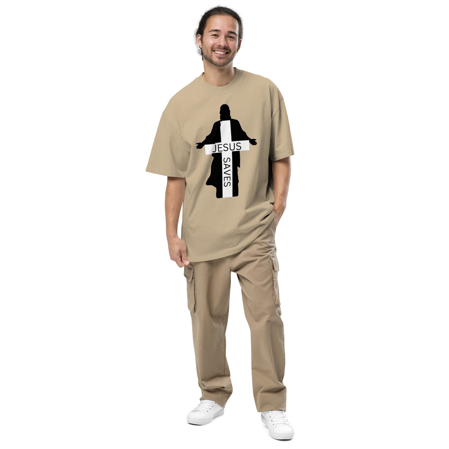 Jesus saves Motivational Oversized Faded T Shirt