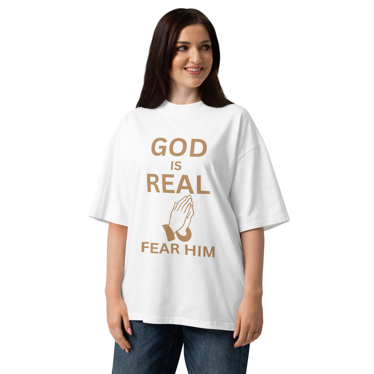 God is Real Christian Unisex Oversized High Neck T Shirt