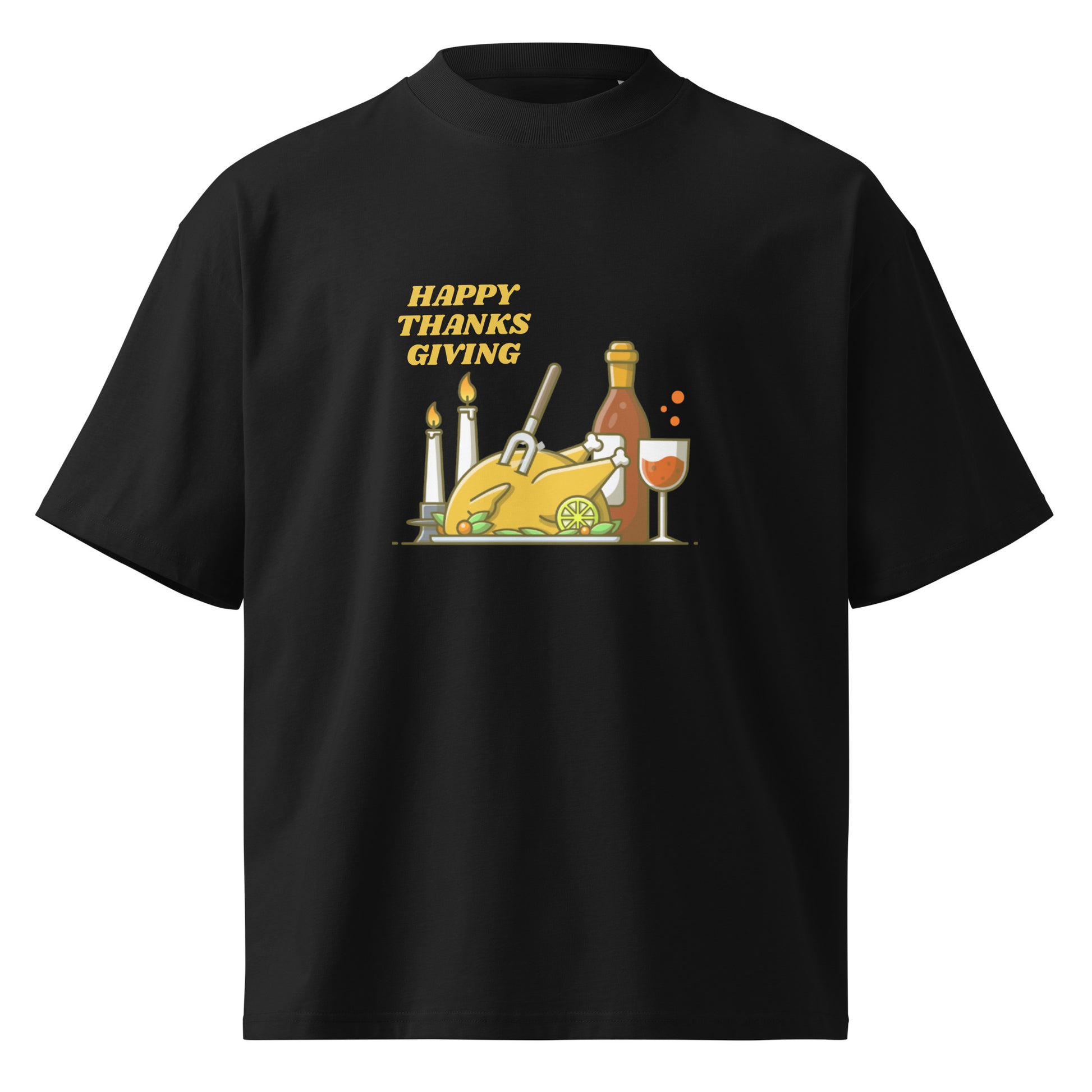 Happy Thanksgiving Unisex Organic Oversized High Neck T Shirt