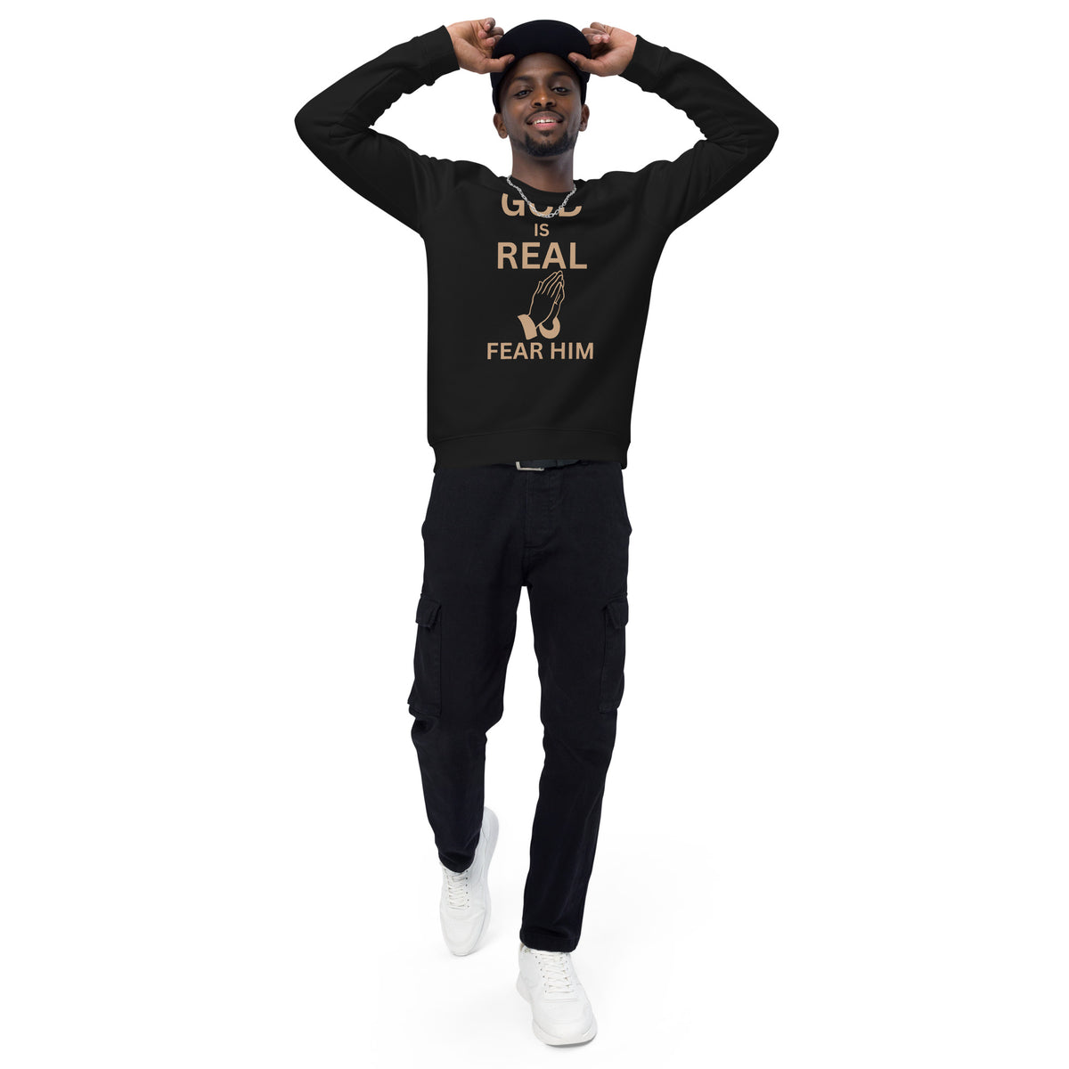 God is Real Christian Unisex organic raglan sweatshirt
