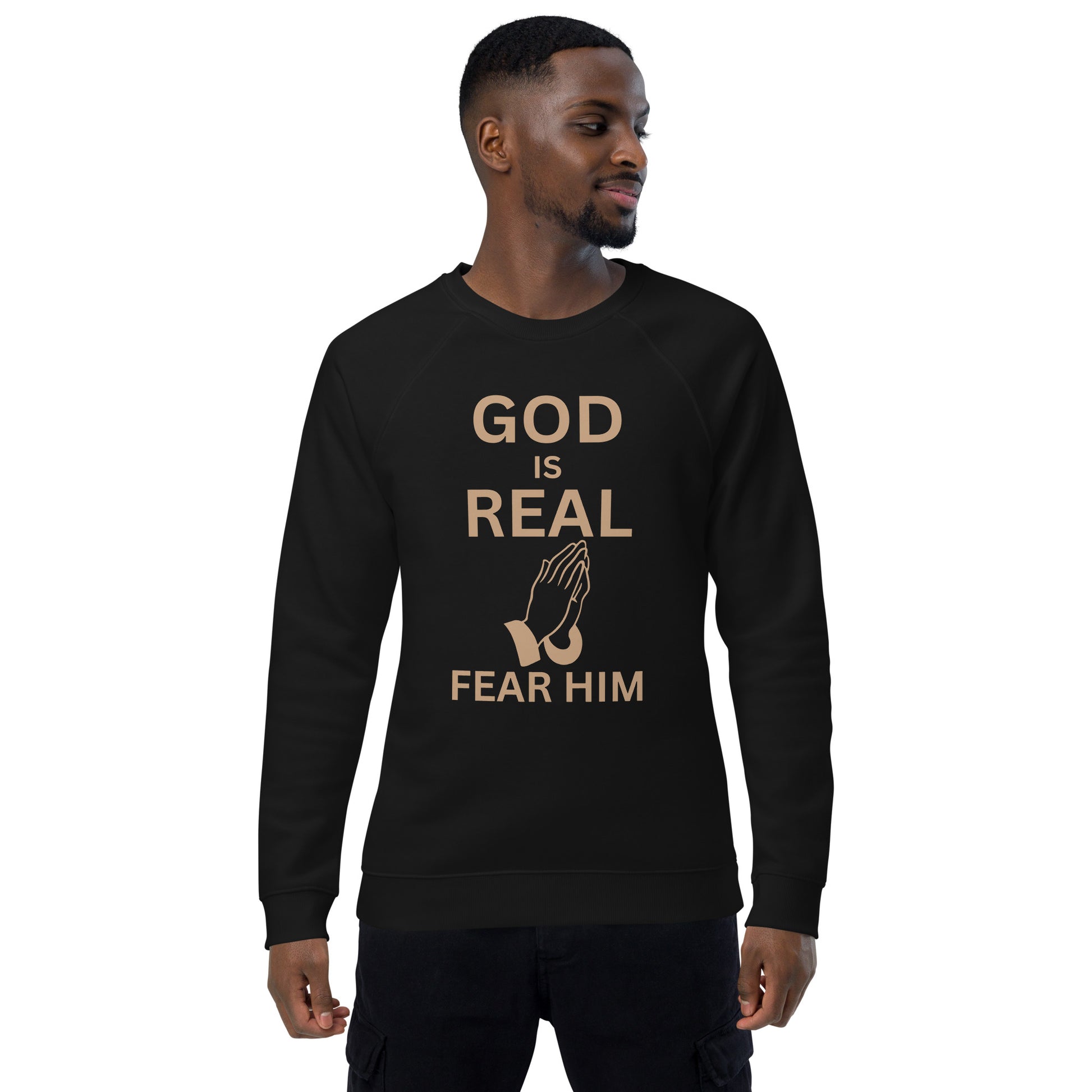 God is Real Christian Unisex organic raglan sweatshirt