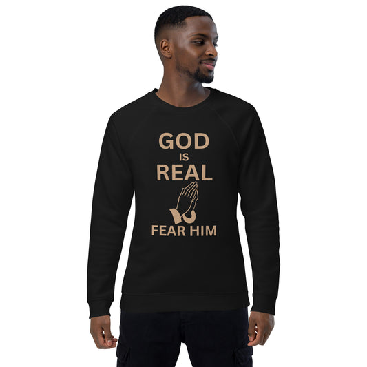 God is Real Christian Unisex organic raglan sweatshirt