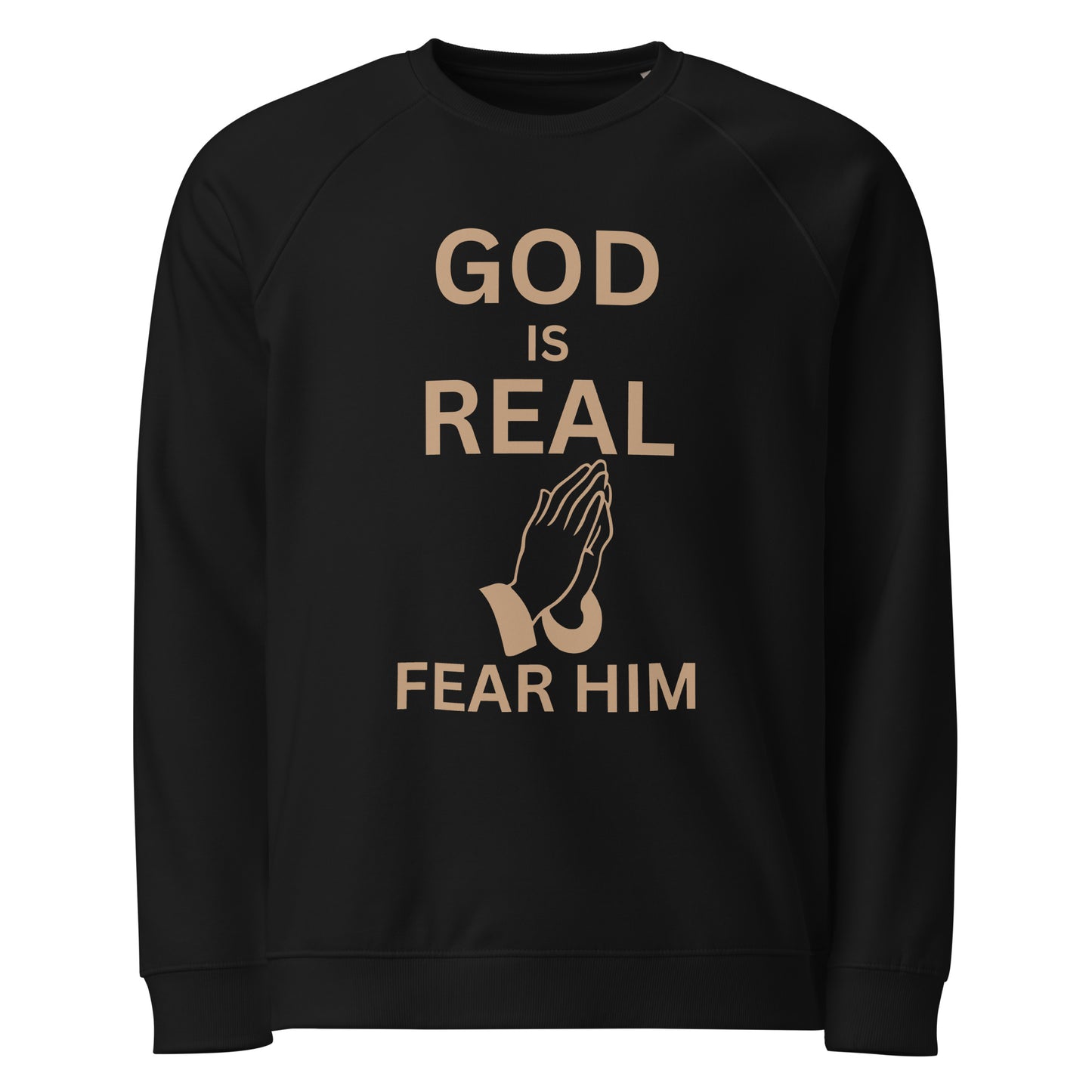 God is Real Christian Unisex organic raglan sweatshirt