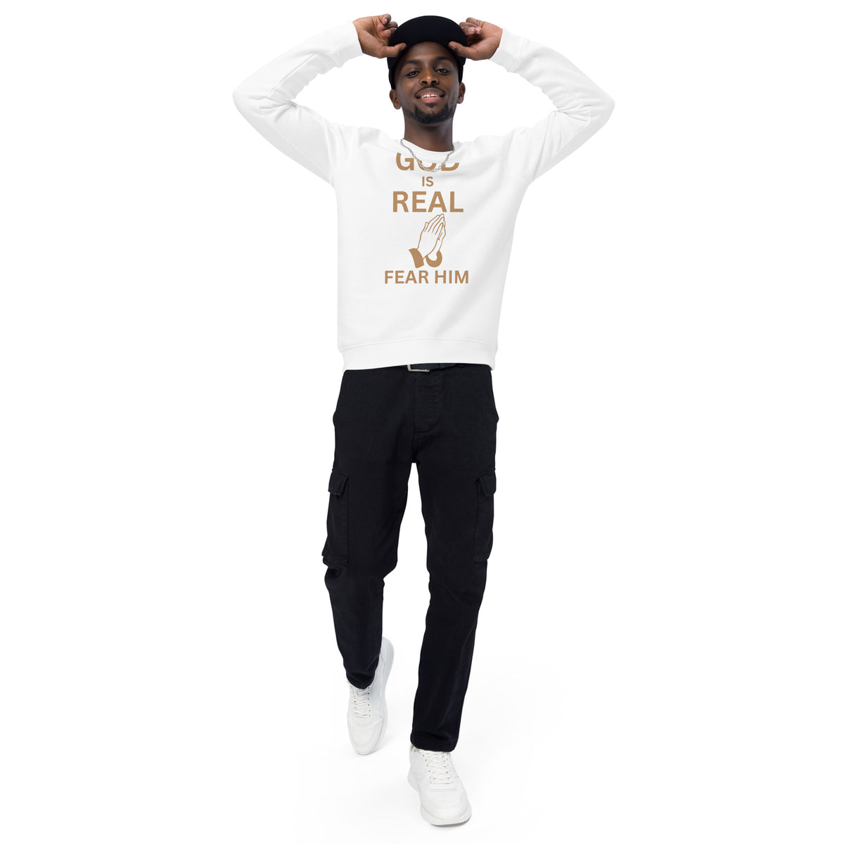 God is Real Christian Unisex organic raglan sweatshirt