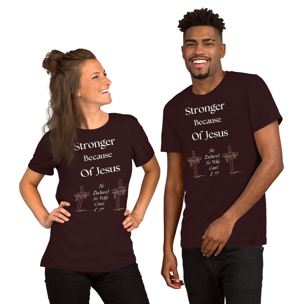 Stronger Because Of Jesus Inspirational T Shirt  Bella Canvas 3001